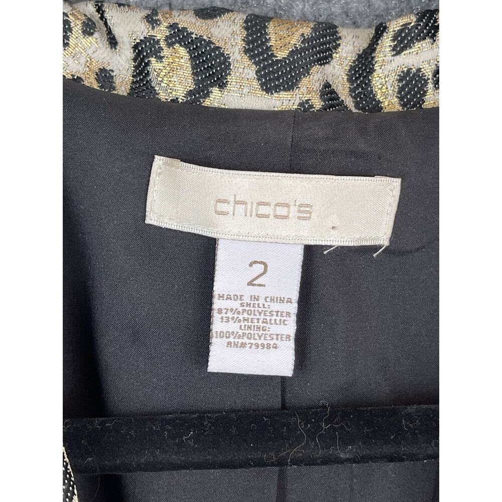 Chico's Women's Animal Print W/Gold Metallic L/S Blazer‎ Jacket 2 Large - Picture 9 of 10